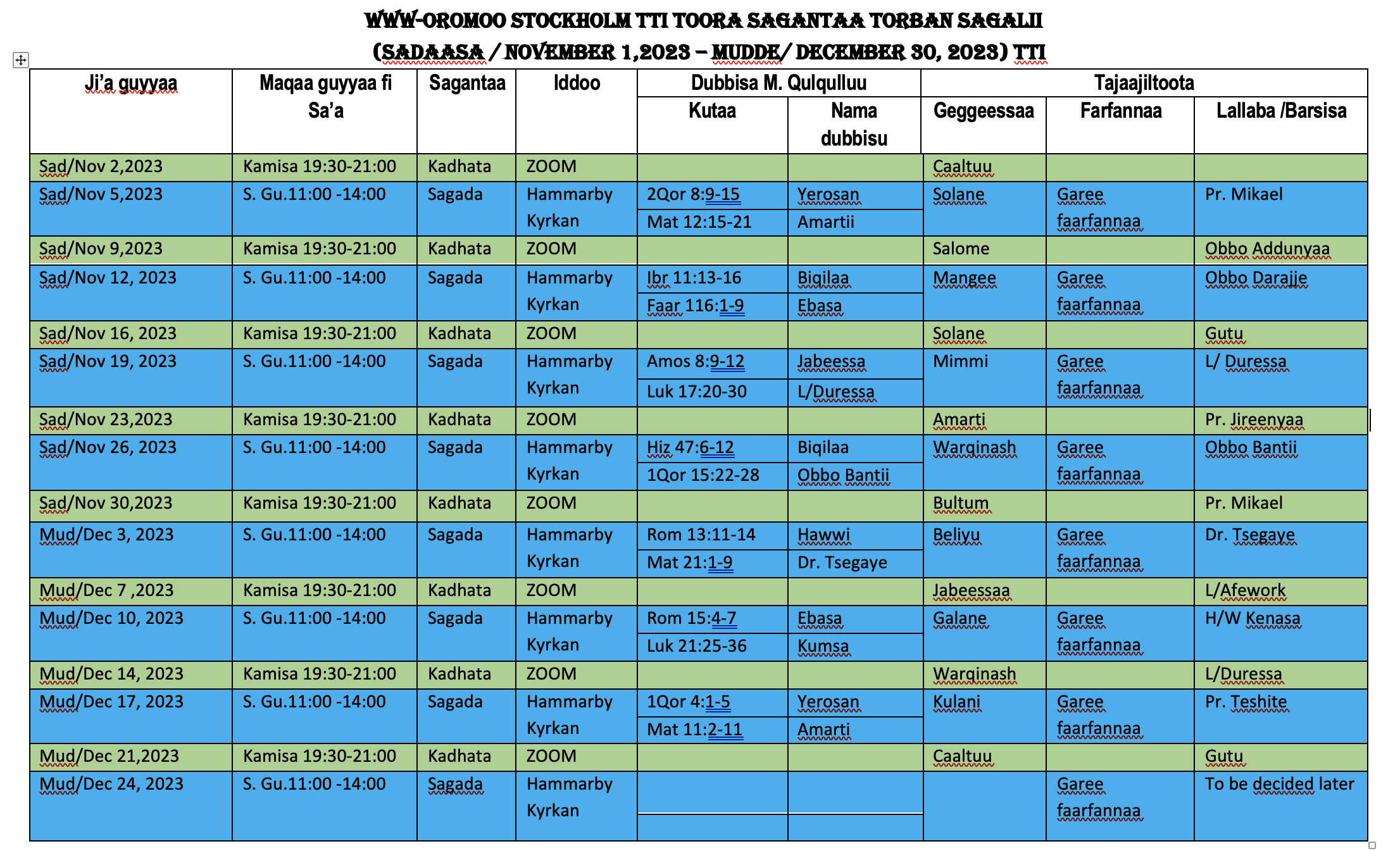 Monthly service program